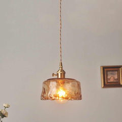 Hanging Pendant Light Vintage Brass Amber Glass Room