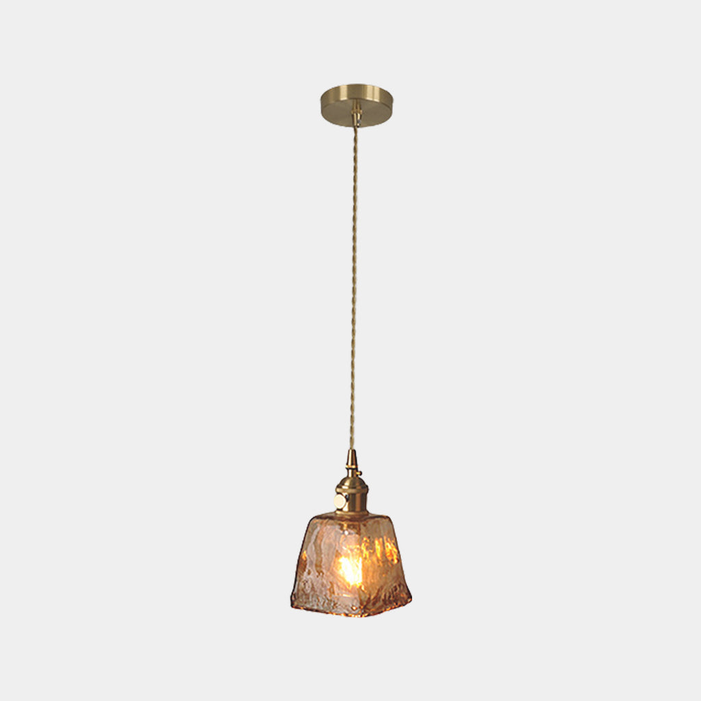 Hanging Pendant Light Vintage Brass Amber Glass