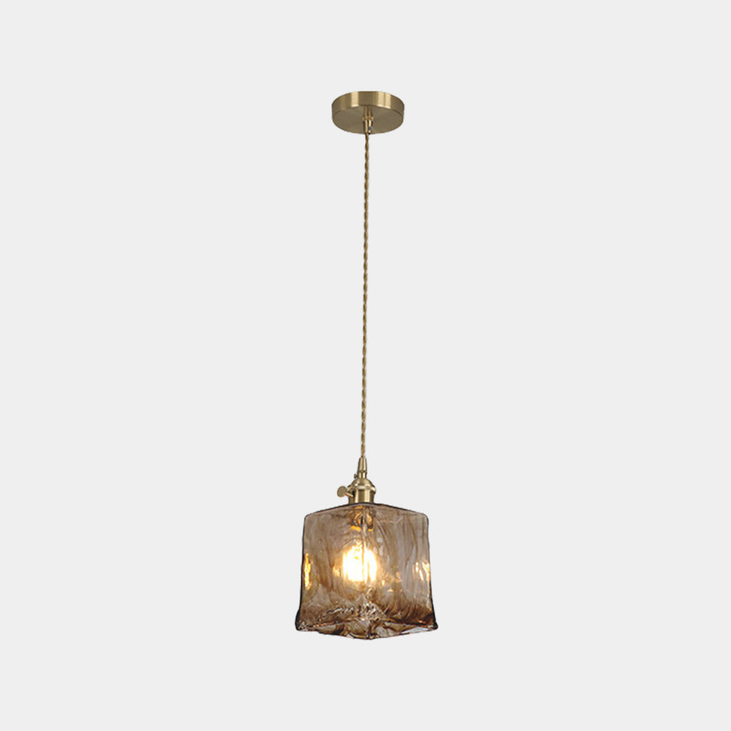 Hanging Pendant Light Vintage Brass Glass