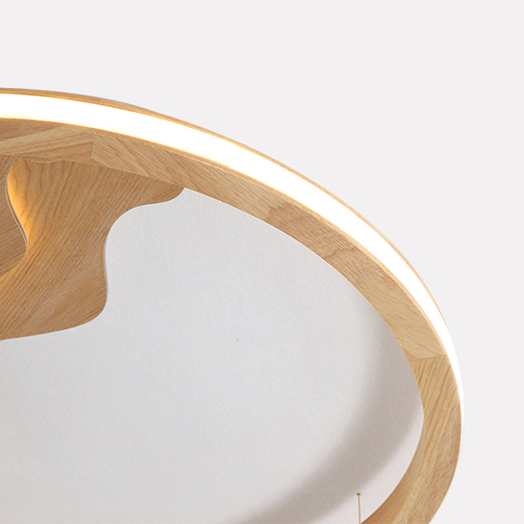 Minimalist Modern Wood Zen Flush Mount Ceiling Light Detail LED