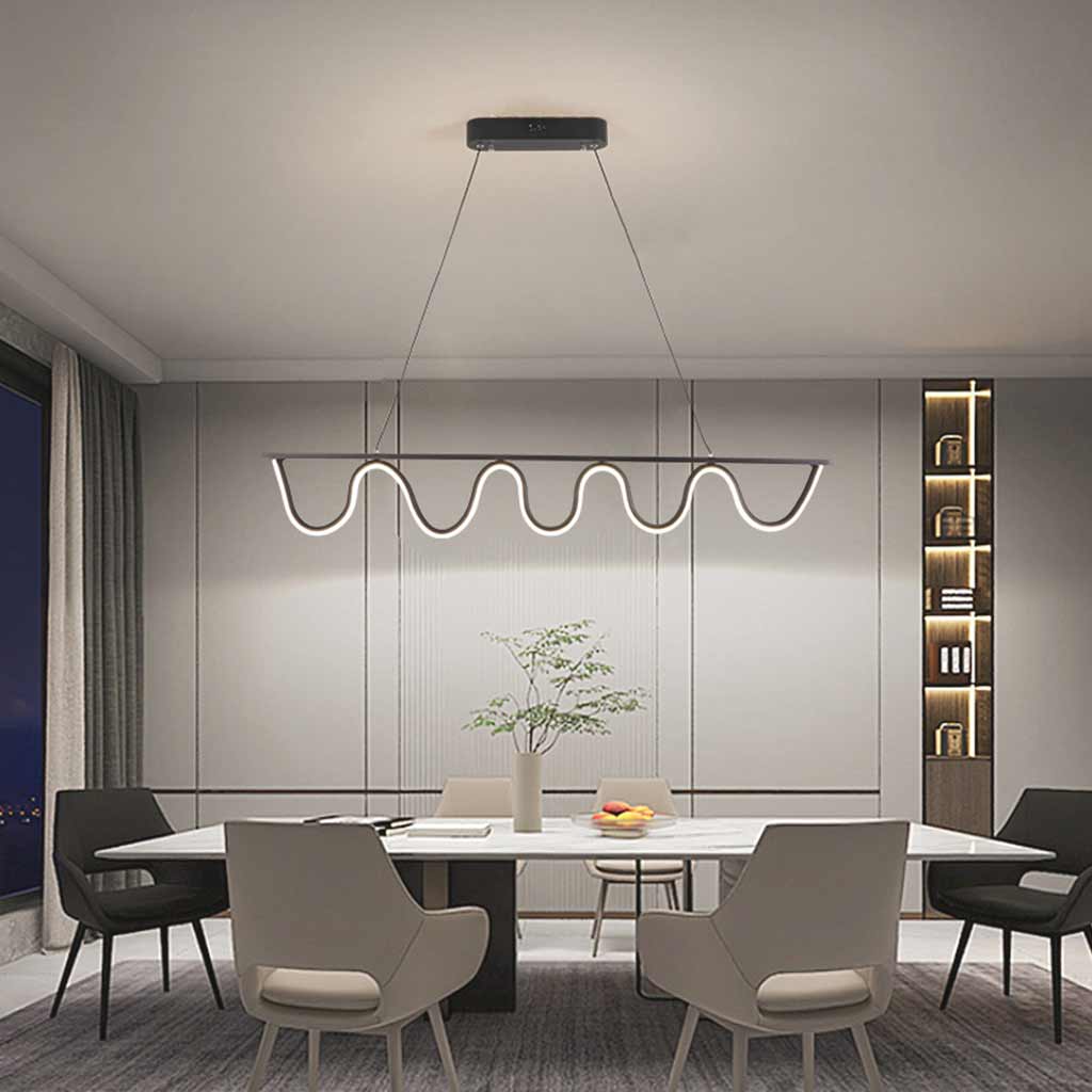 Modern Linear Wavy Pendant Light Black Dining Room