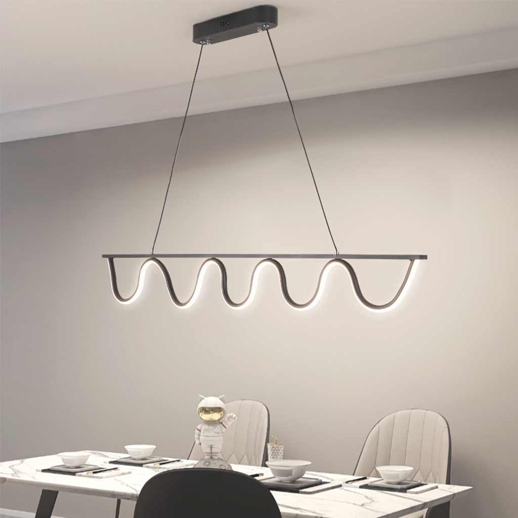 Modern Linear Wavy Pendant Light Black Dining Table