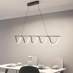 Modern Linear Wavy Pendant Light Black Dining Table