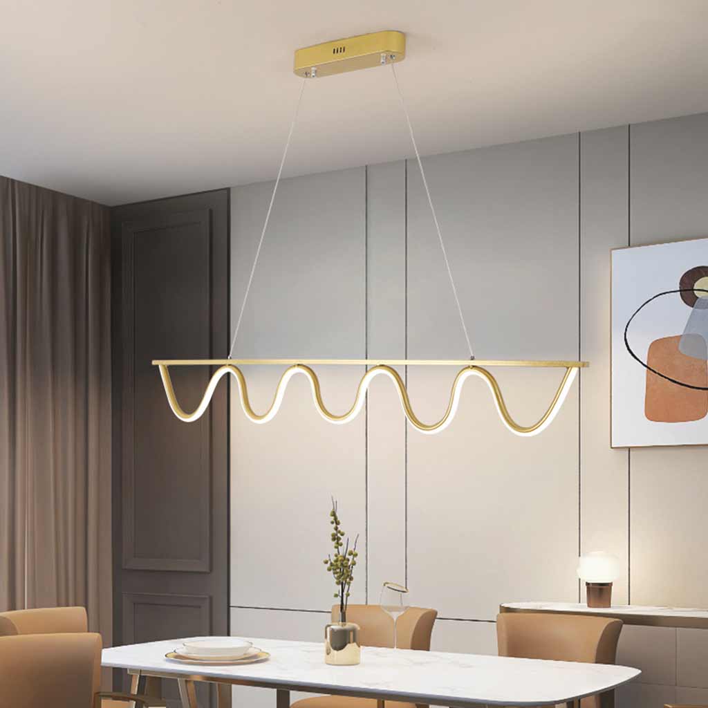 Modern Linear Wavy Pendant Light Gold Dining Room