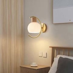 Modern Natural Wood Iron Plug In Wall Sconce Bedroom B