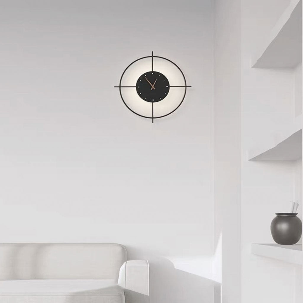 Mute Wall Clock LED Light Decorative Black Living Room