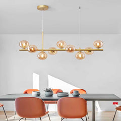 Pendant Chandelier Glass Globe Bubble 9 Light Clear Amber Dining Room