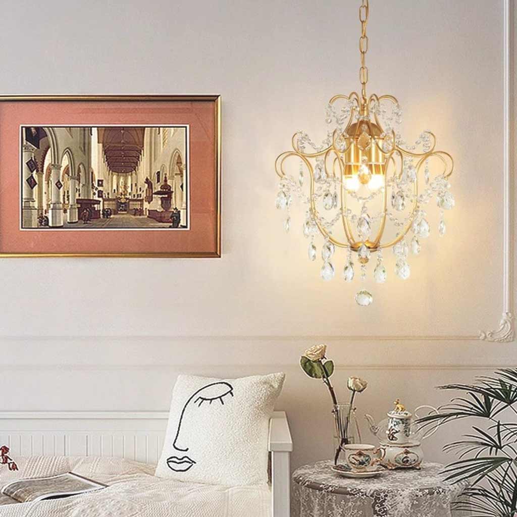 Pendant Chandelier Light French Unique Iron Crystal Drop Living Room