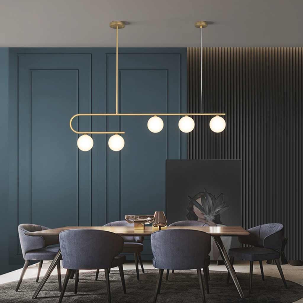 Pendant Chandelier Light Nordic Linear Brass Glass Globe Dining Room