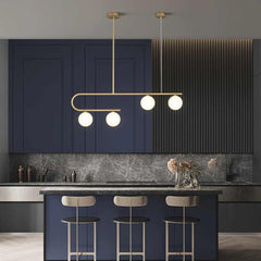 Pendant Chandelier Light Nordic Linear Brass Glass Globe Dining Table