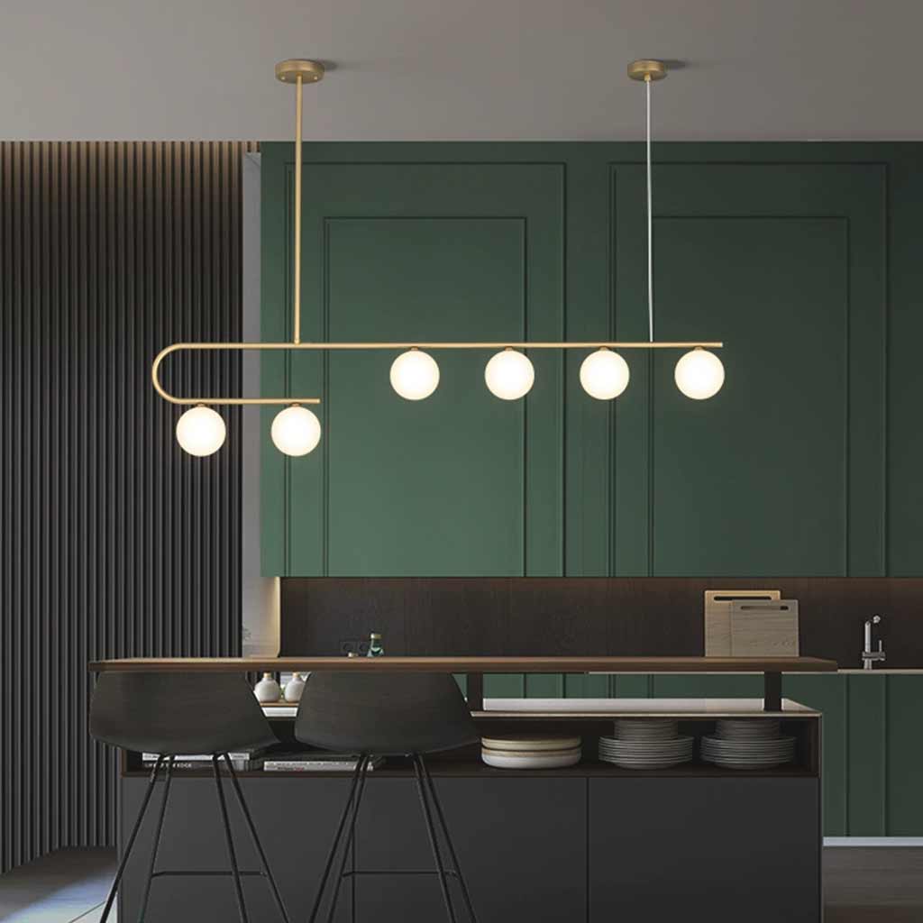 Pendant Chandelier Light Nordic Linear Brass Glass Globe Kitchen Island