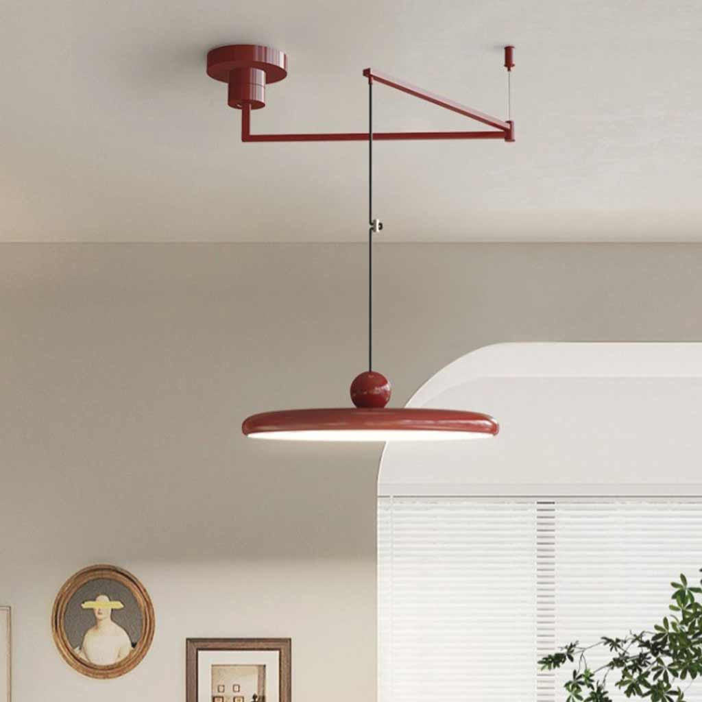 Pendant Light Adjustable Swing Arm UFO Red Living Room