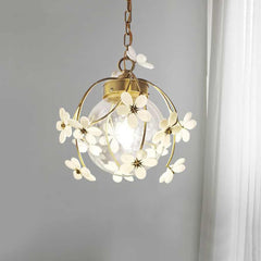 Pendant Light Artistic Brass Glass Ball Flower Corner