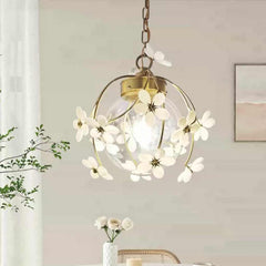 Pendant Light Artistic Brass Glass Ball Flower Dining Room