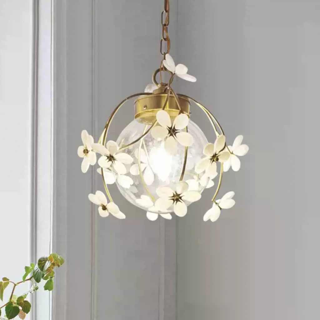 Pendant Light Artistic Brass Glass Ball Flower Room