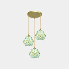 Pendant Light Artistic Glass Flower Blue Round 