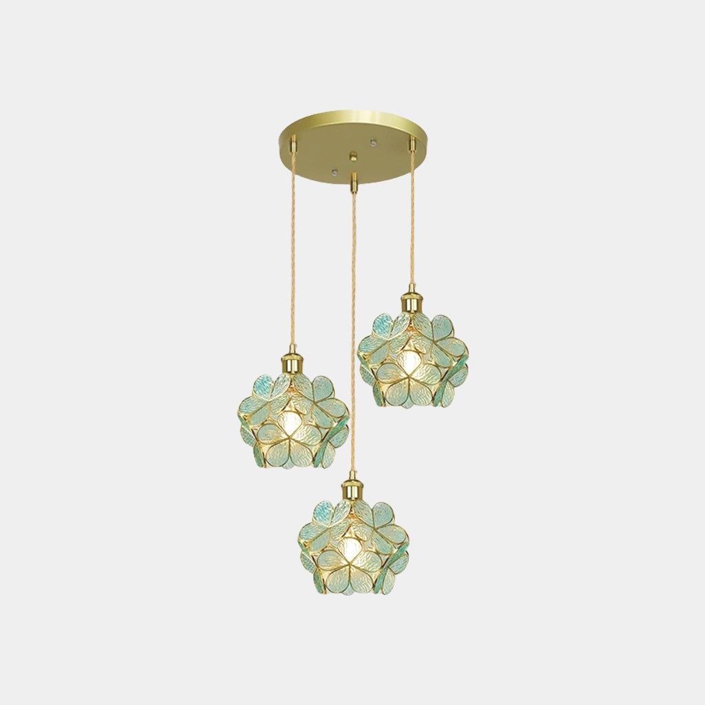 Pendant Light Artistic Glass Flower Green Round