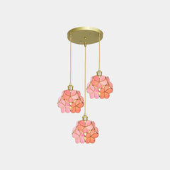 Pendant Light Artistic Glass Flower Pink Round