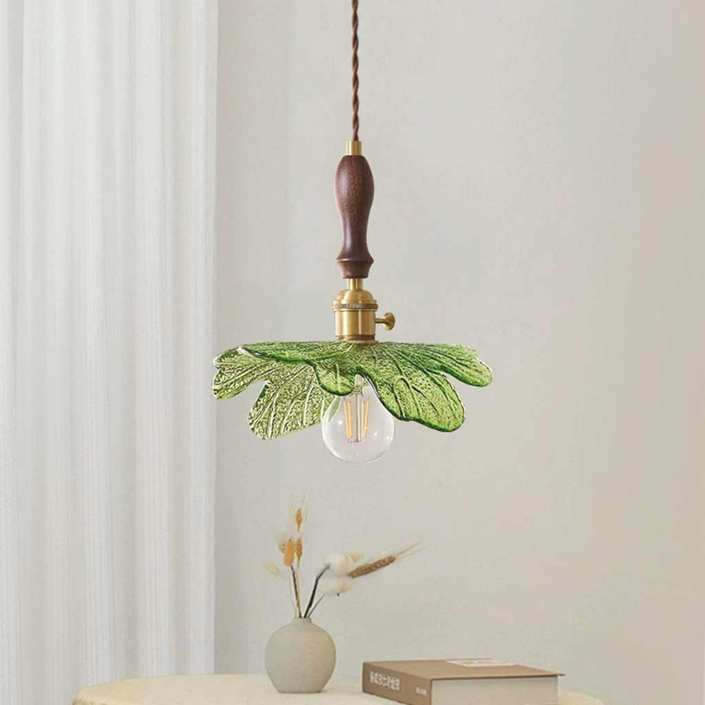 Pendant Light Artistic Retro Brass Wood Glass Leaf Dining Table