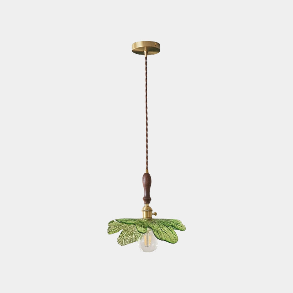 Pendant Light Artistic Retro Brass Wood Glass Leaf