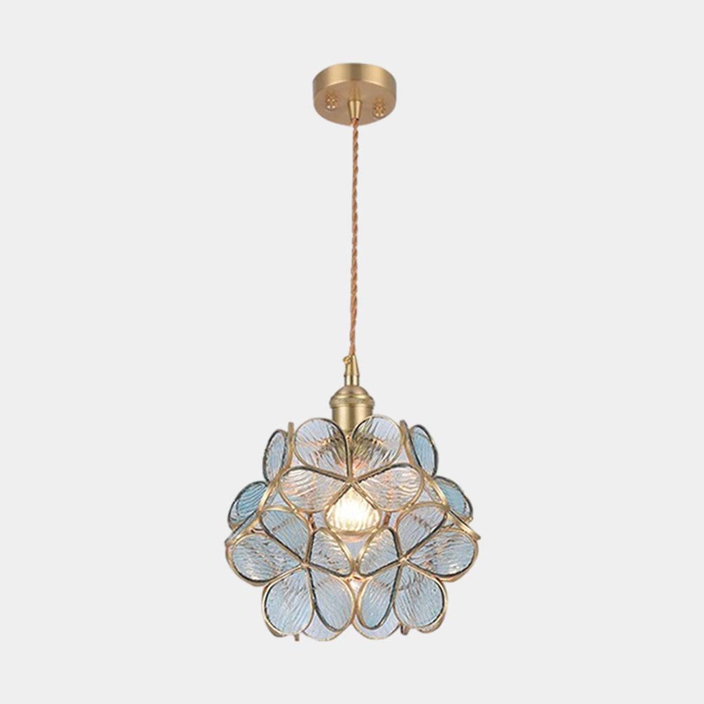 Pendant Light Artistic Small Glass Flower Petal Blue