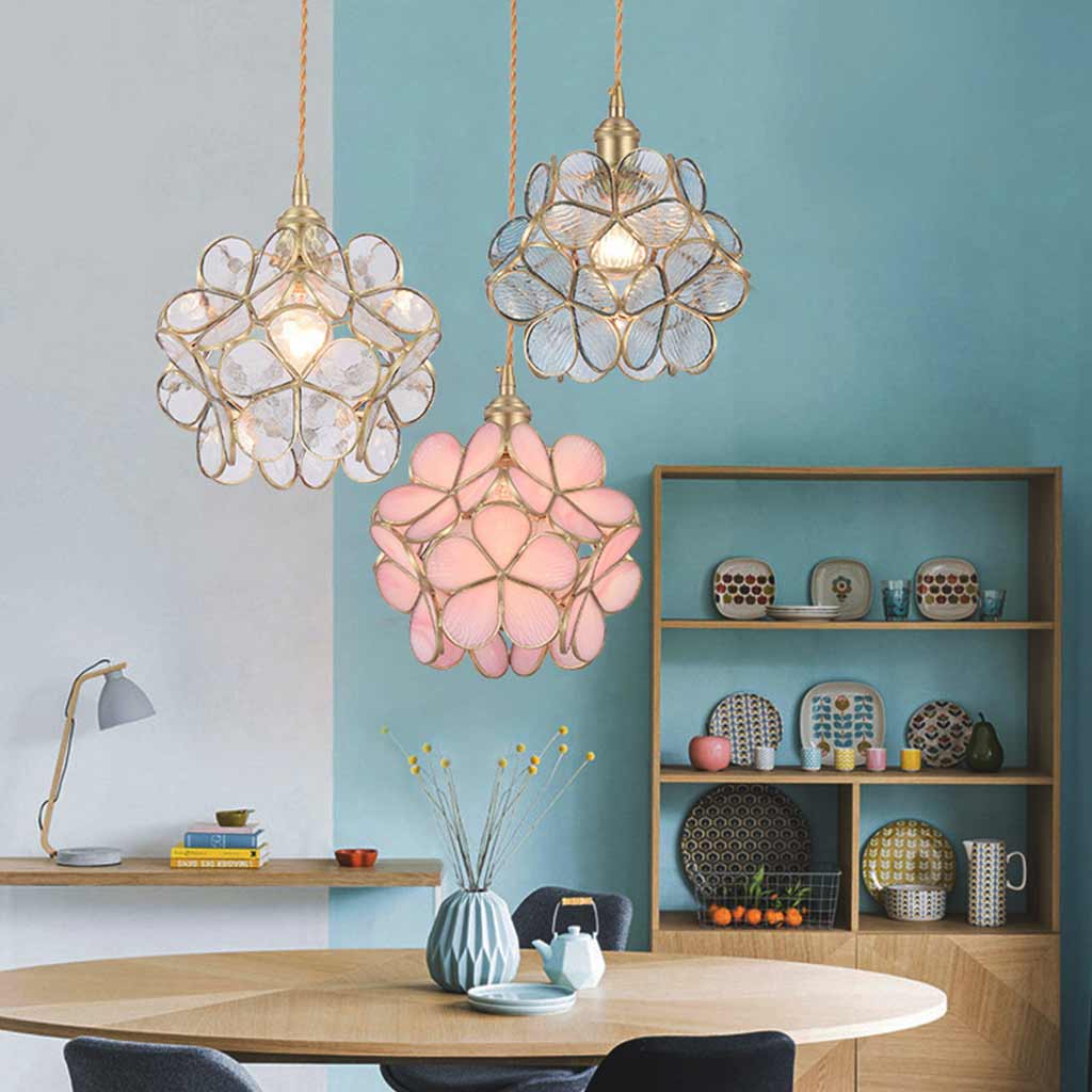 Pendant Light Artistic Small Glass Flower Petal Dining Table