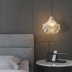 Pendant Light Brass Amber Glass Shell Bedroom