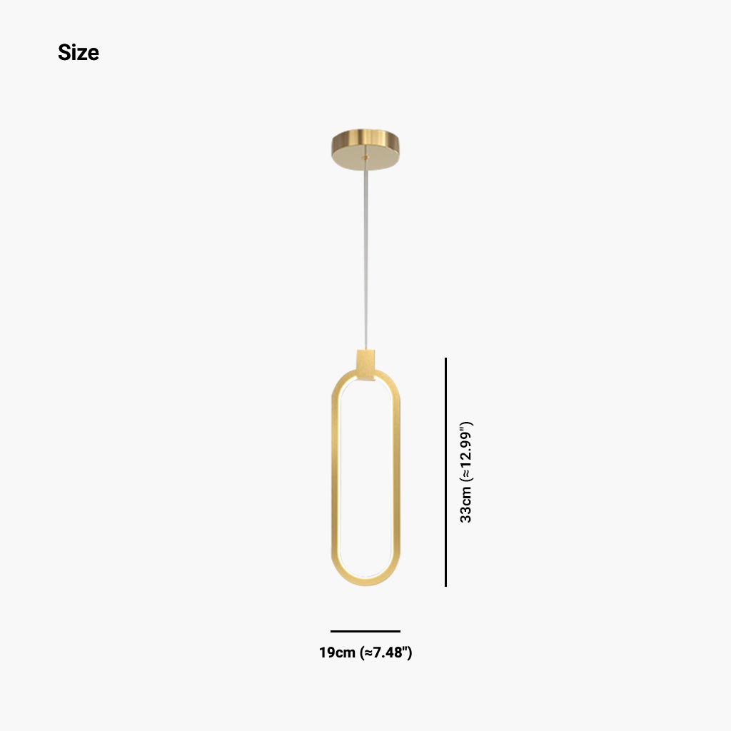 Pendant Light Brass Gold LED One Oval Size