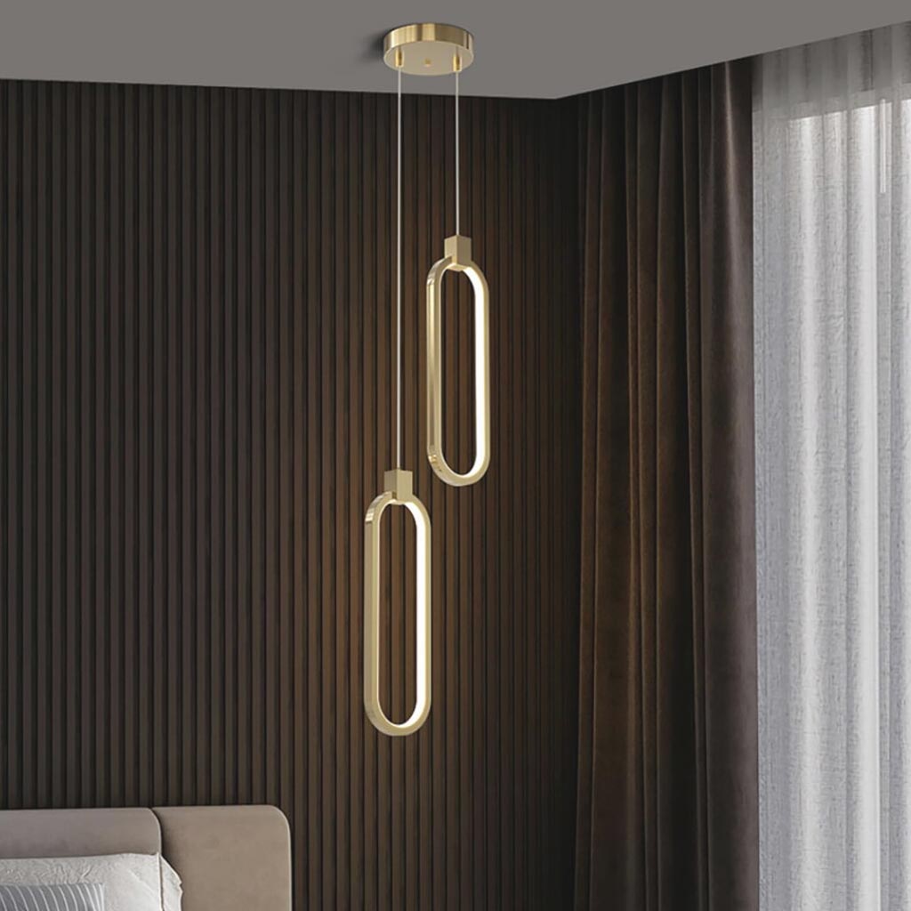 Pendant Light Brass Gold LED Two Ovals Bedroom
