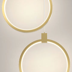 Pendant Light Brass Gold LED Two Rings Detail