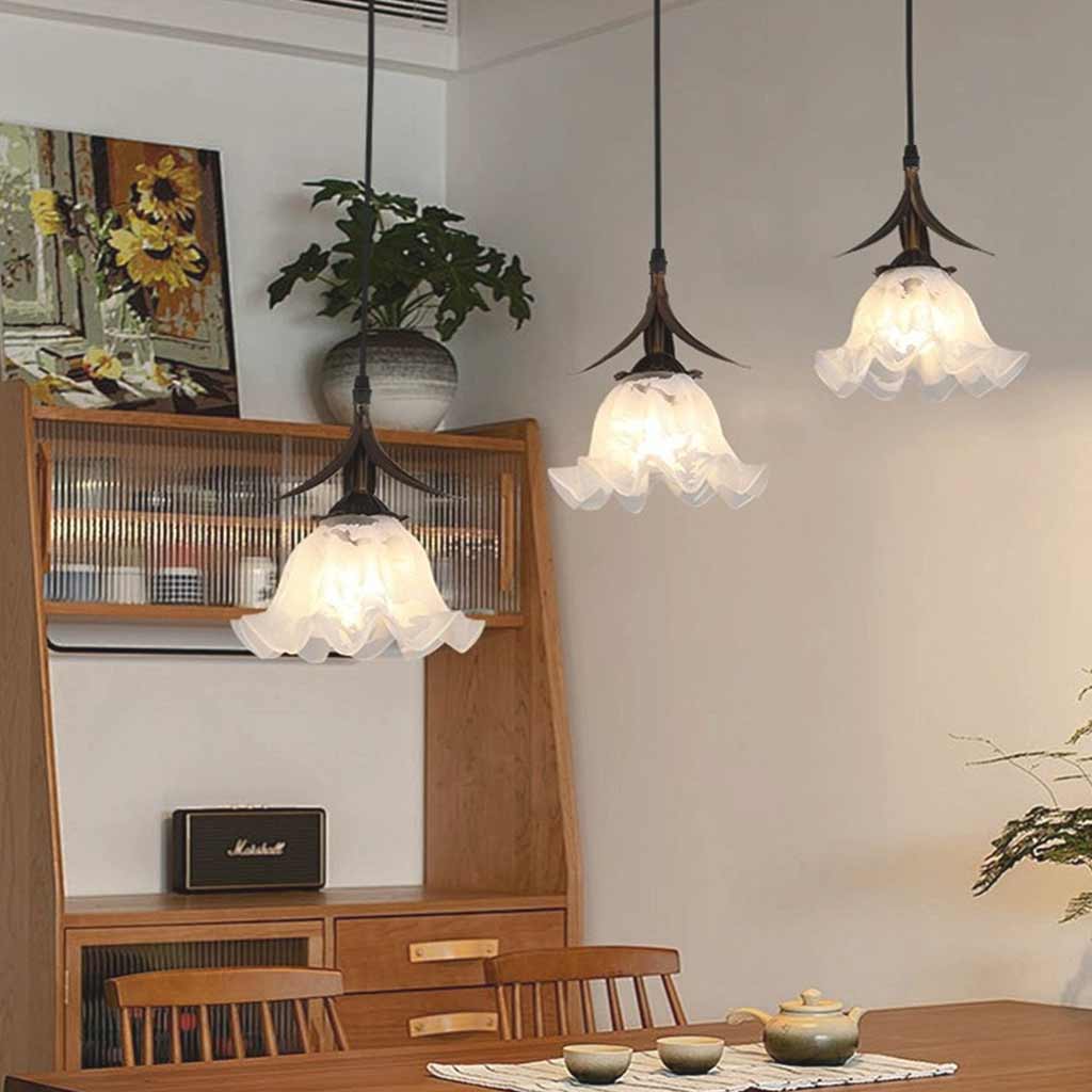 Pendant Light Contemporary Bronze White Glass Flower Room