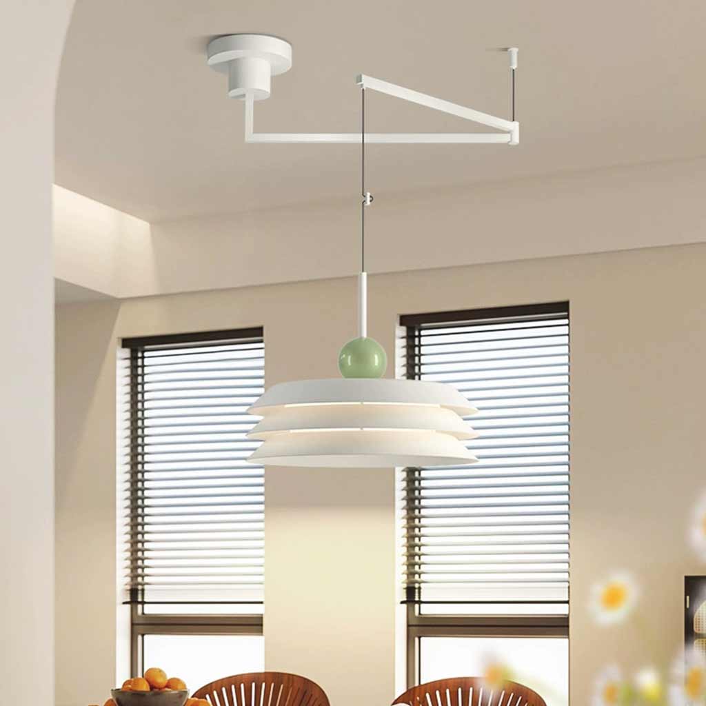 Pendant Light Cream Saucer Swing Arm Adjustable Dining Room