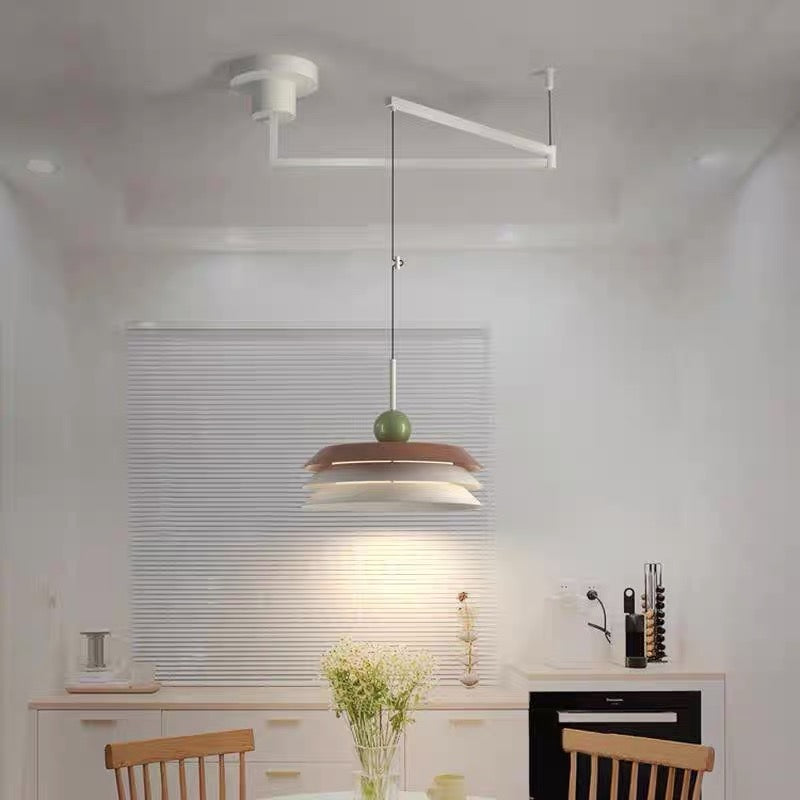 Pendant Light Cream Saucer Swing Arm Adjustable Dining Table