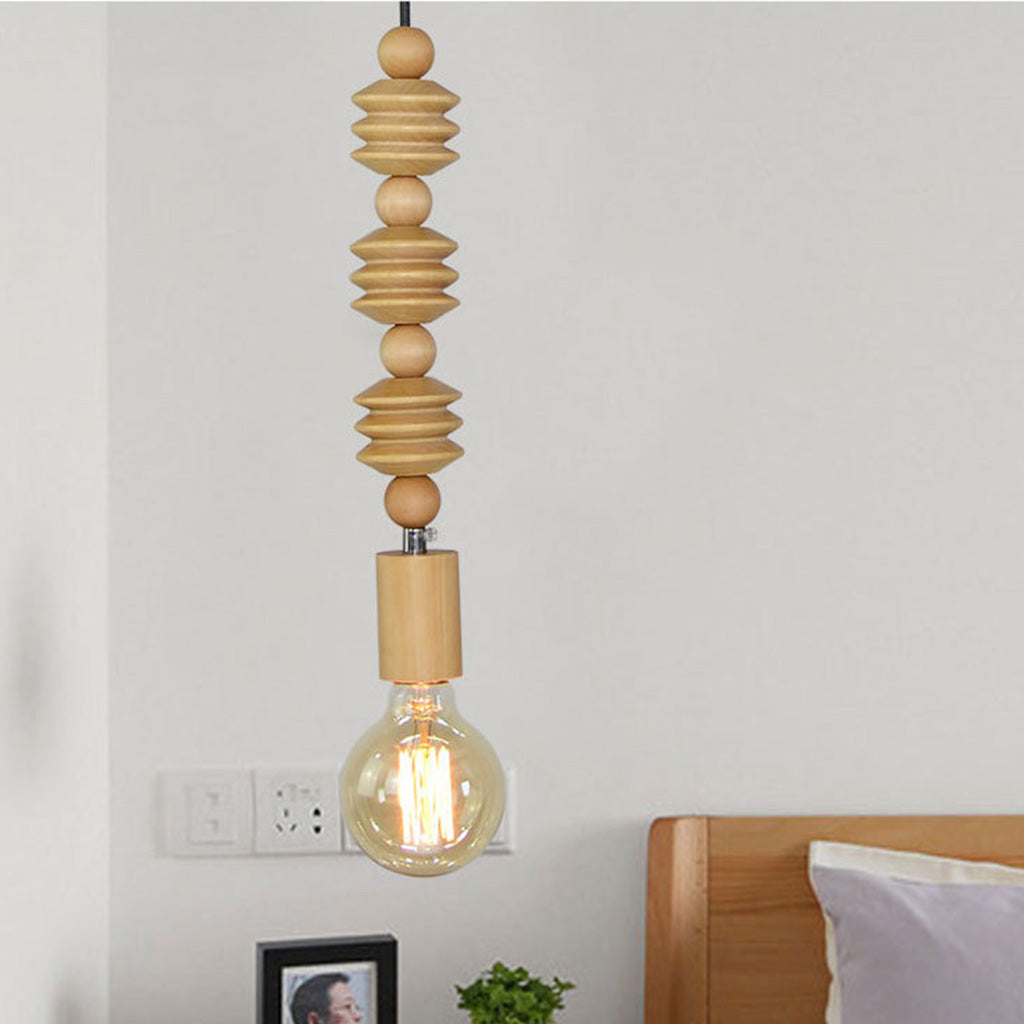 Pendant Light Creative Wood Bead String Gourd Bedroom