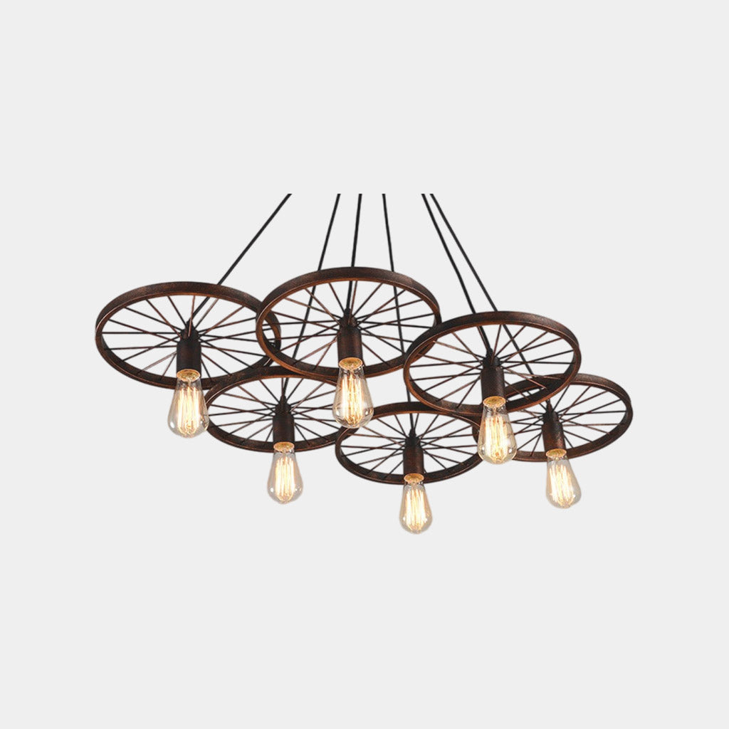 Pendant Light Farmhouse Chandelier Retro Wheel Rust