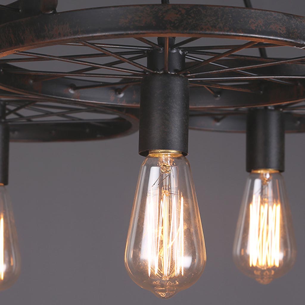 Pendant Light Farmhouse Chandelier Wheel Bulbs