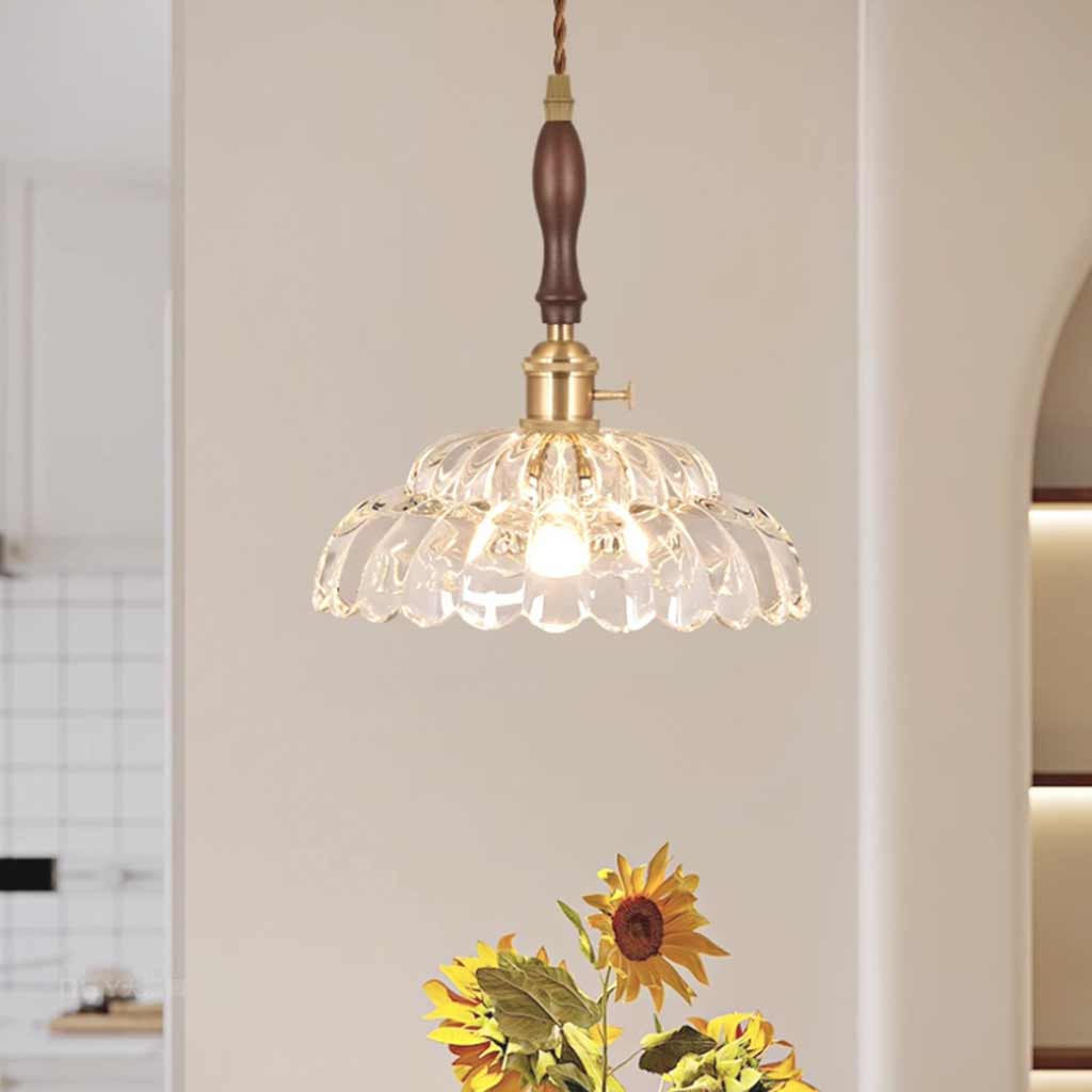 Pendant Light Fixture French Vintage Wood Glass Flower Kitchen Island