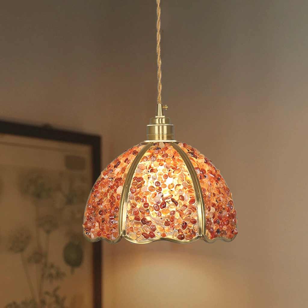 Pendant Light French Brass Colorful Crystal Dome Study Room