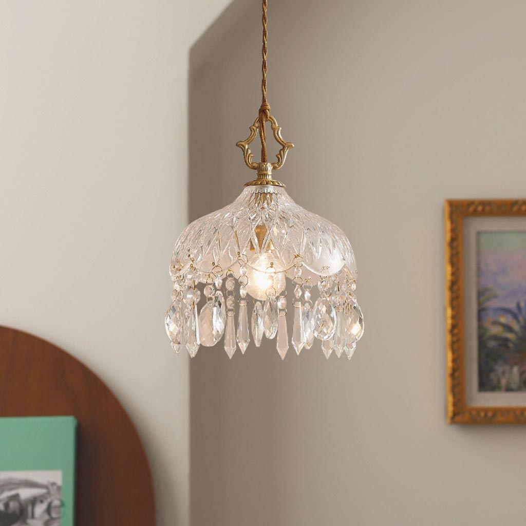 Pendant Light French Brass Crystal Glass Living Room