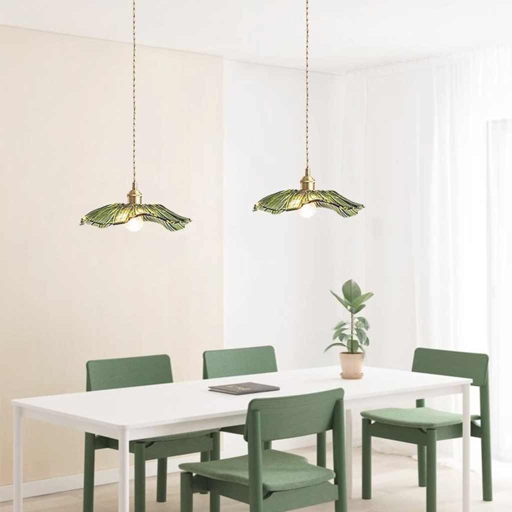 Pendant Light Glass Flower Lotus Leaf Green Dining Table