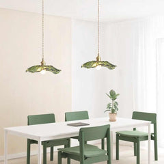 Pendant Light Glass Flower Lotus Leaf Green Dining Table