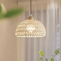 Pendant Light Japandi Rattan Woven Wood Dome Room