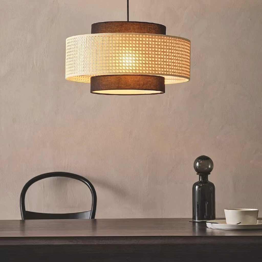 Pendant Light Japandi Retro Round Rattan Fabric Lantern Room