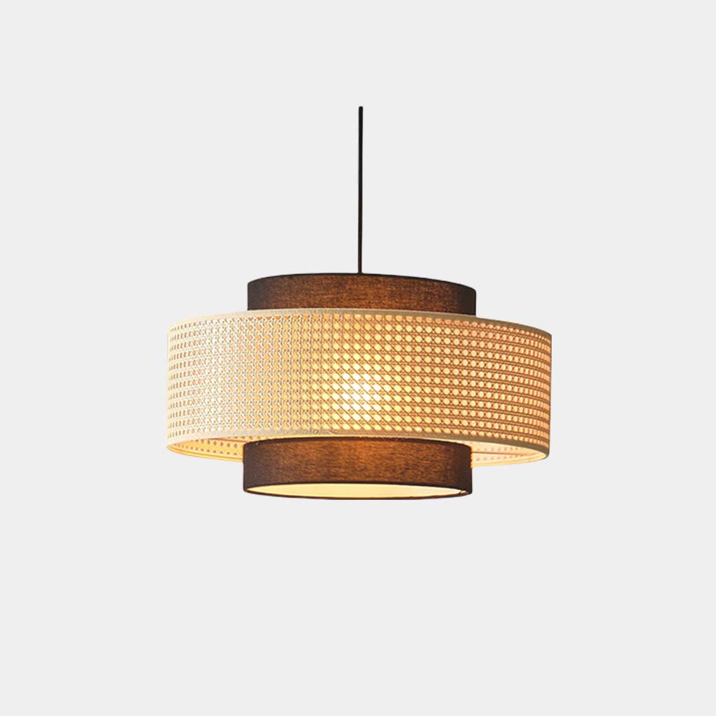 Pendant Light Japandi Retro Round Rattan Fabric Lantern