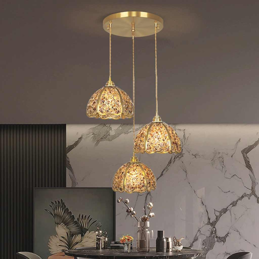 Pendant Light Luxury Brass Crystal 3 Light Multi Color Dining Room