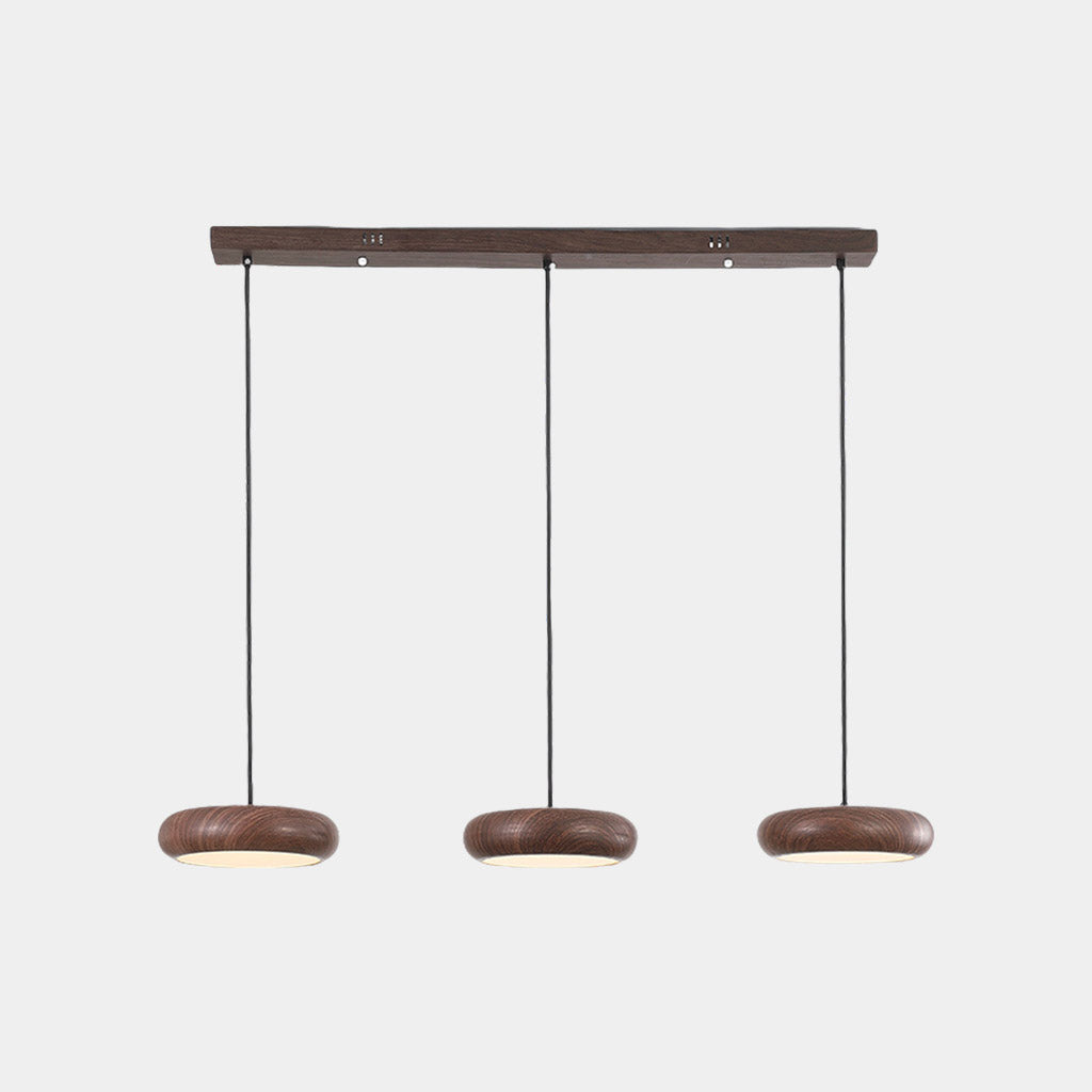 Pendant Light Minimalist Disc LED Walnut 3 Heads