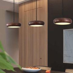 Pendant Light Minimalist Disc LED Walnut Dining Room