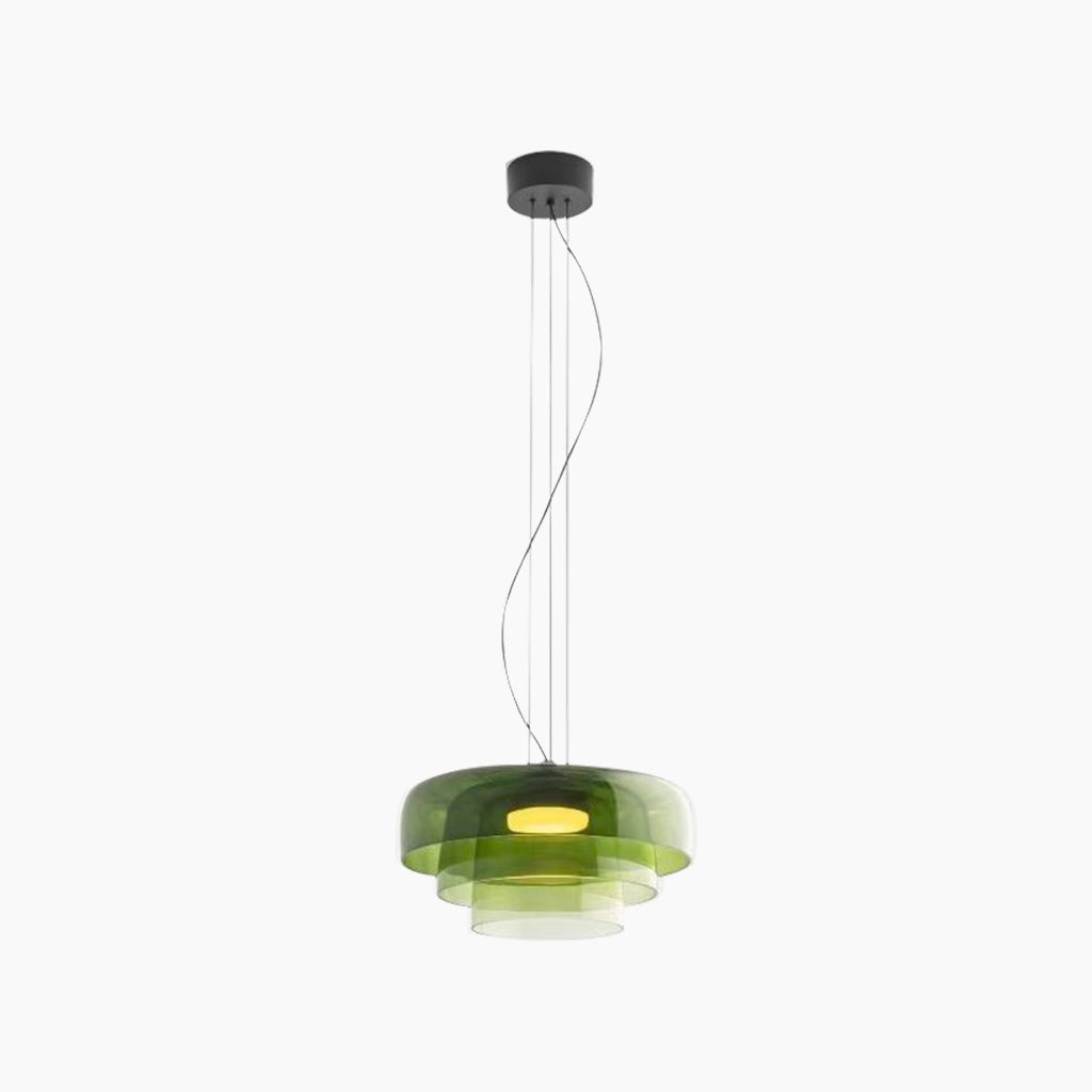 Pendant Light Tiered Glass LED Green 3 Layer