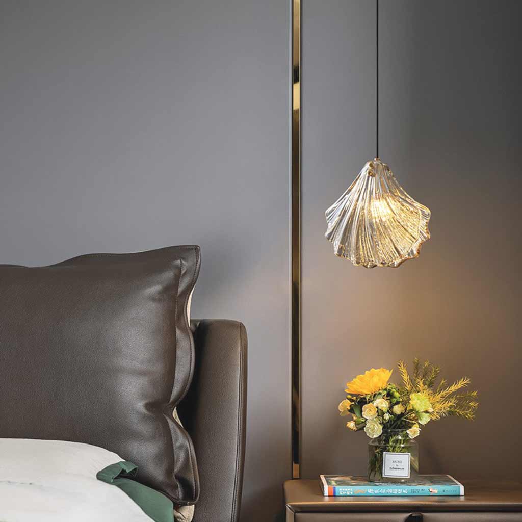 Pendant Light Unique Brass Amber Glass Shell Bedroom