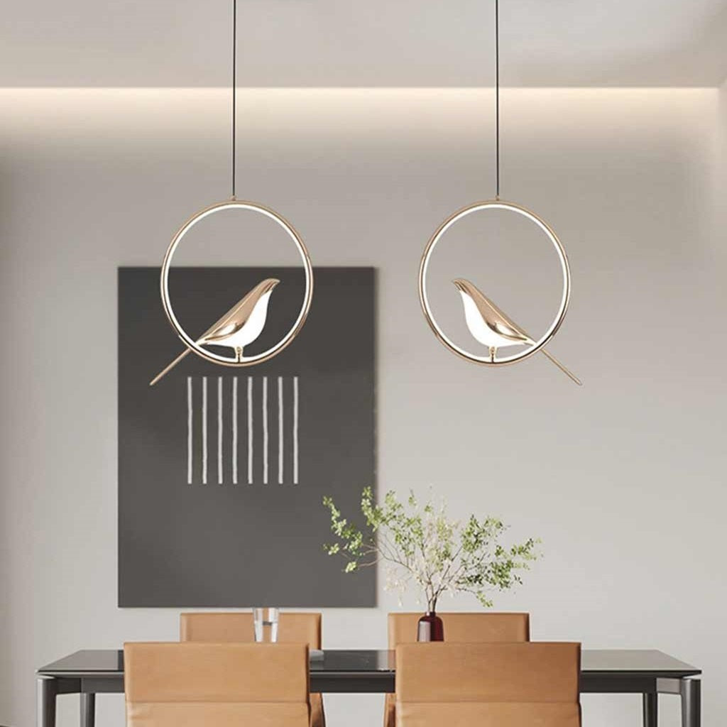 Pendant Light Unique Circular Magpie Bird Gold Dining Table